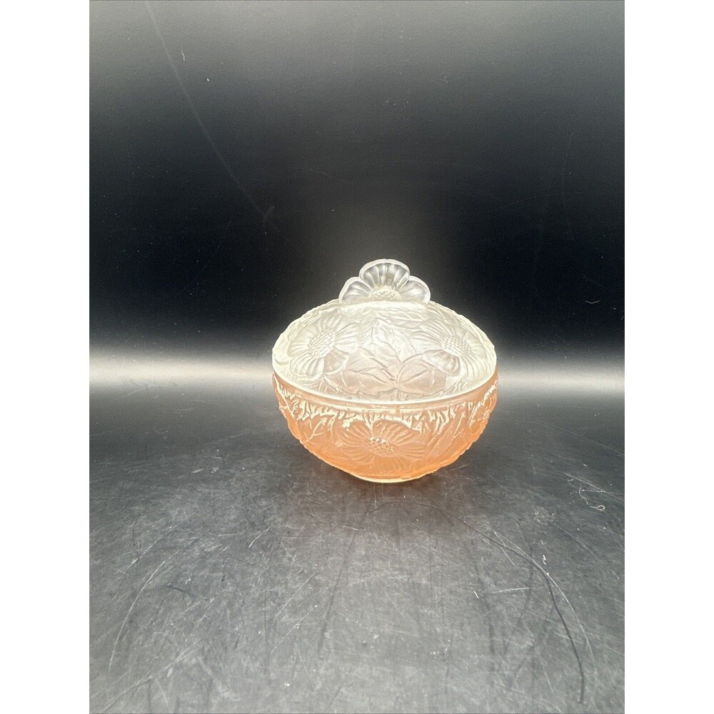 Irice Trinket Dish Pink Glass Floral Print Clear Glass Lid